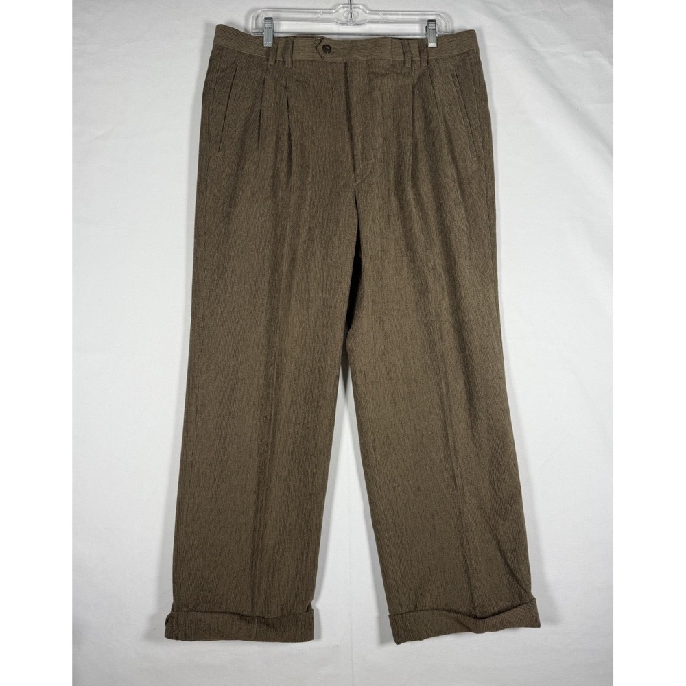 St. Croix Dress Pants Mens 36x29 Brown Pleated Wool Trousers Rolled Cuffs Italy